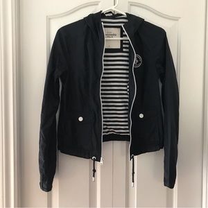 ABERCROMBIE & FITCH Black Full Zip Hooded Long Sleeve Nylon Jacket size …